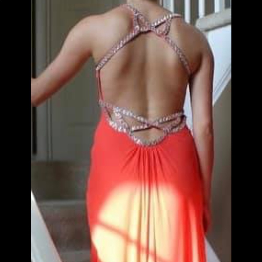 Salmon colored prom dress